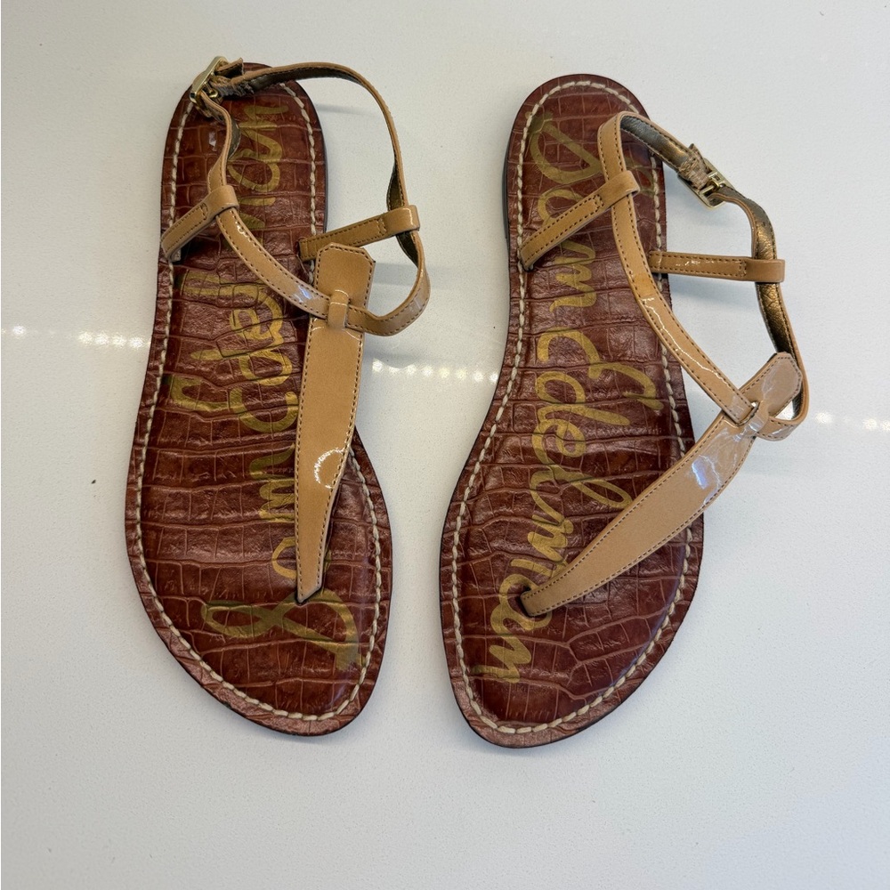 Sam Edelman Gigi Thong Sandals – Nude Patent / Croc Embossed Footbed – Size 6 - Picture 2 of 5